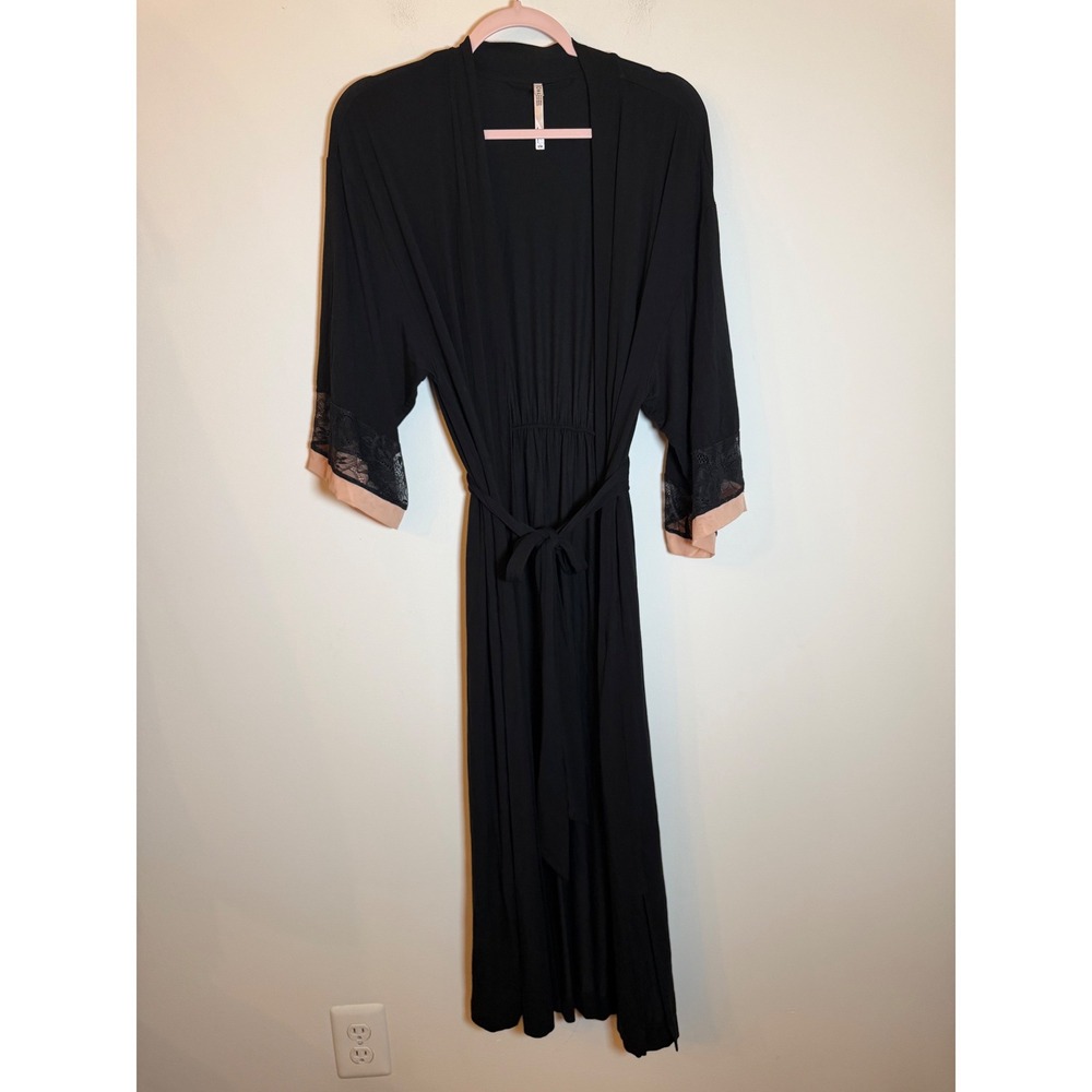 Soma Cool Nights Nightgown and Robe Set Black Pink Lace Trim Medium 2 Piece Set - Picture 4 of 15